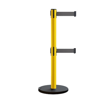 Retractable Belt Dbl Rolling Stanchion 2.5ft Yellow Post  7.5ft Dk Gry